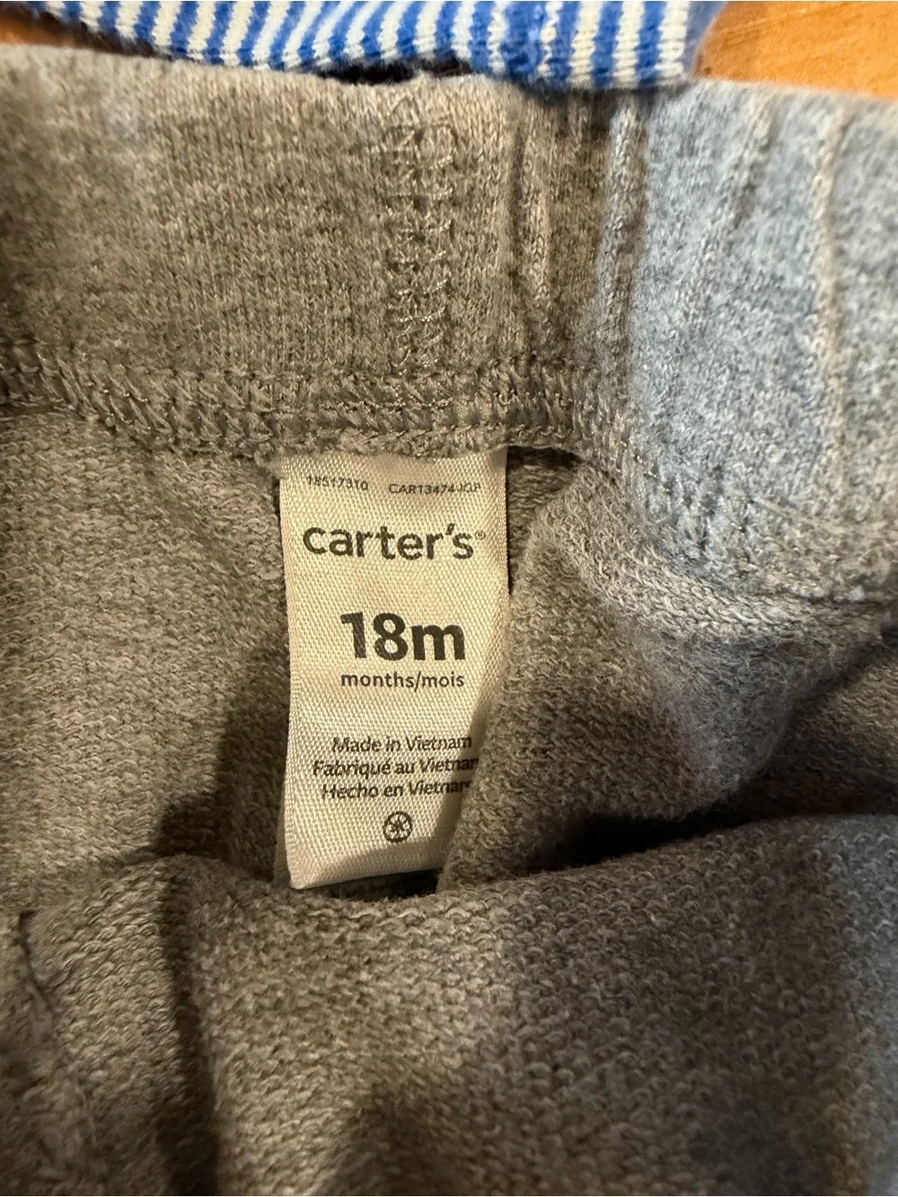 Carter's 18M Blue Striped Long Sleeve Bodysuit & Grey Jogger Set